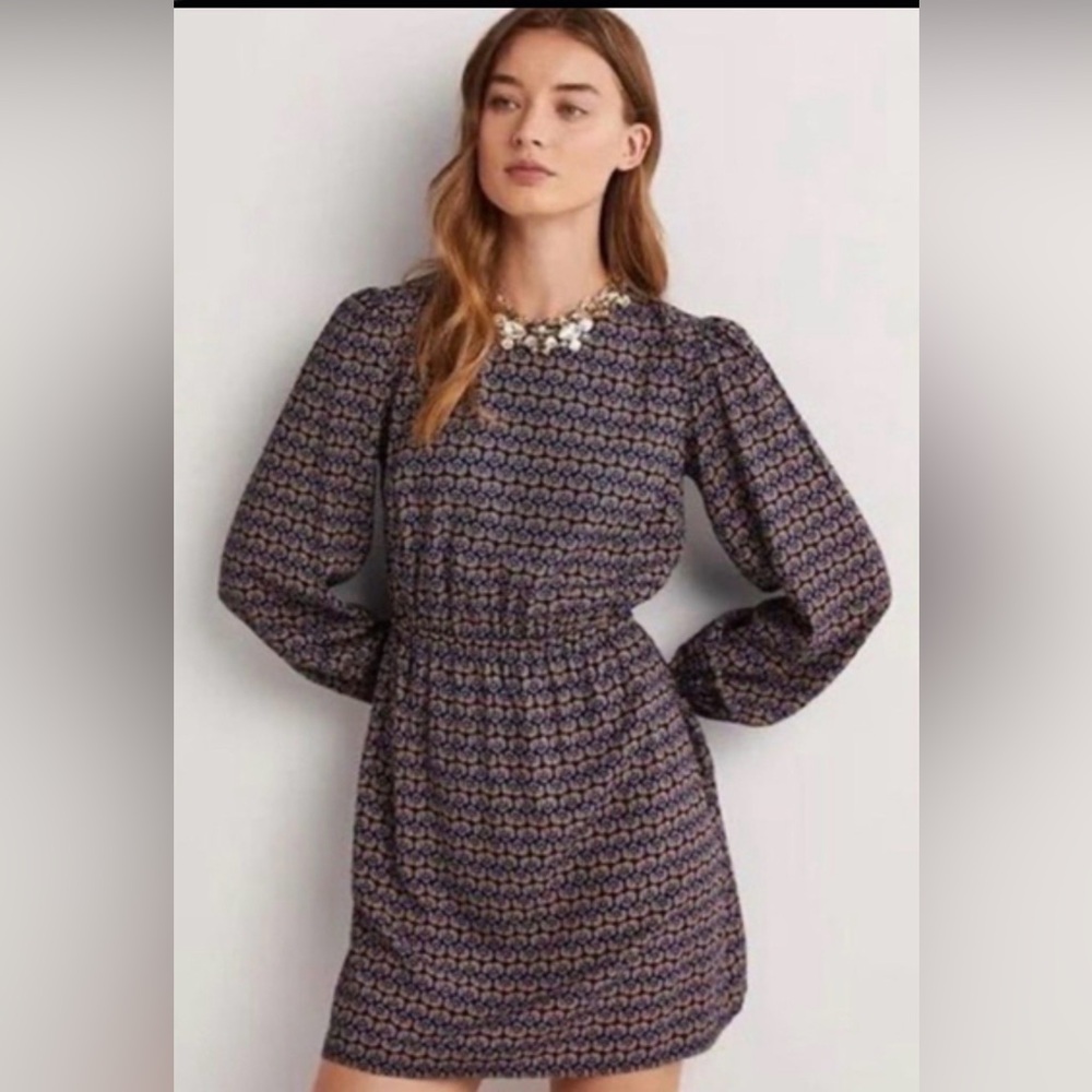 Boden Dandelion Pop Crew Neck Mini Navy Dress Pockets Size 10 NEW